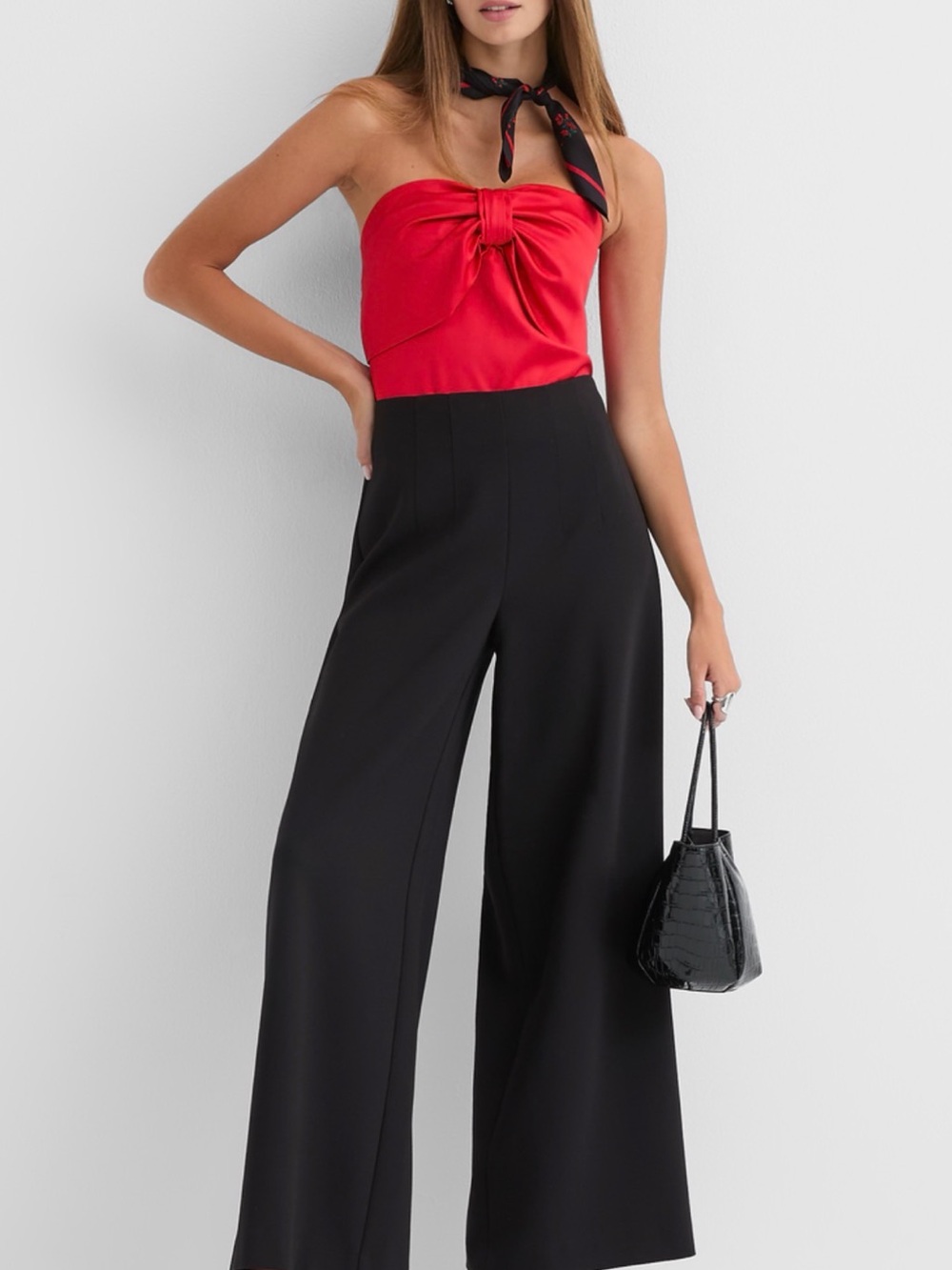 LOFT Black Wide-Leg High-Rise Trousers